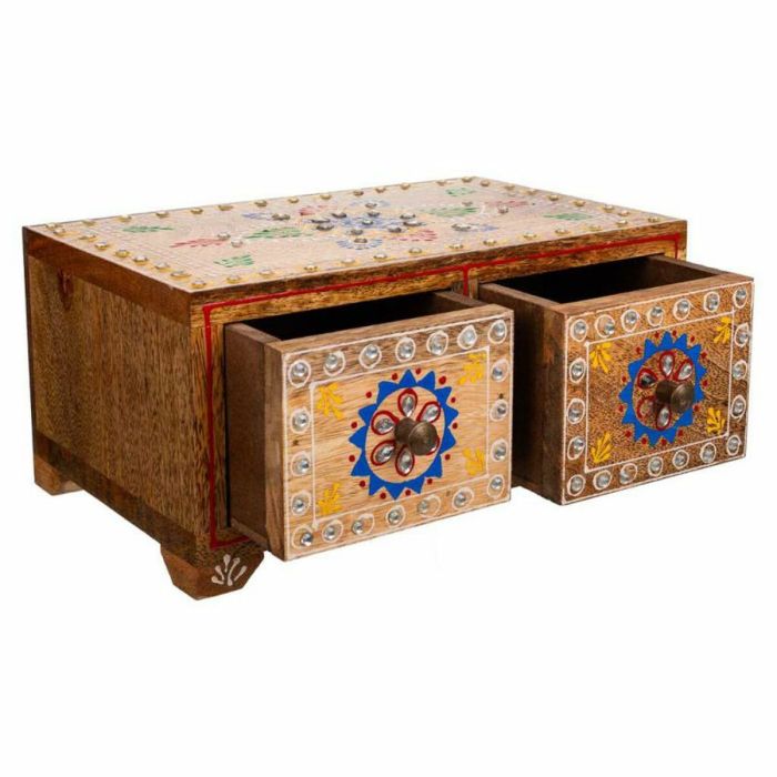 Caja-Joyero Alexandra House Living Multicolor Natural Madera de mango Madera MDF 14 x 10 x 23 cm 2 cajones 5