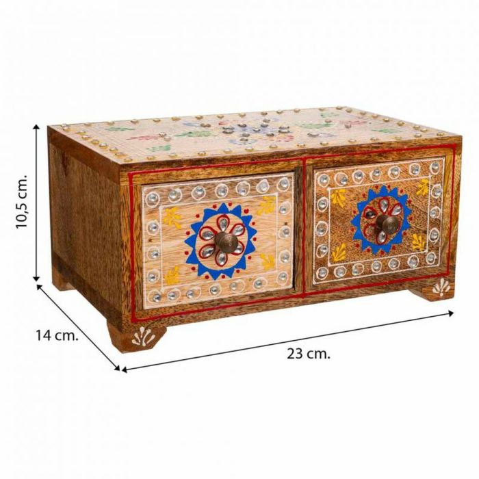 Caja-Joyero Alexandra House Living Multicolor Natural Madera de mango Madera MDF 14 x 10 x 23 cm 2 cajones 1