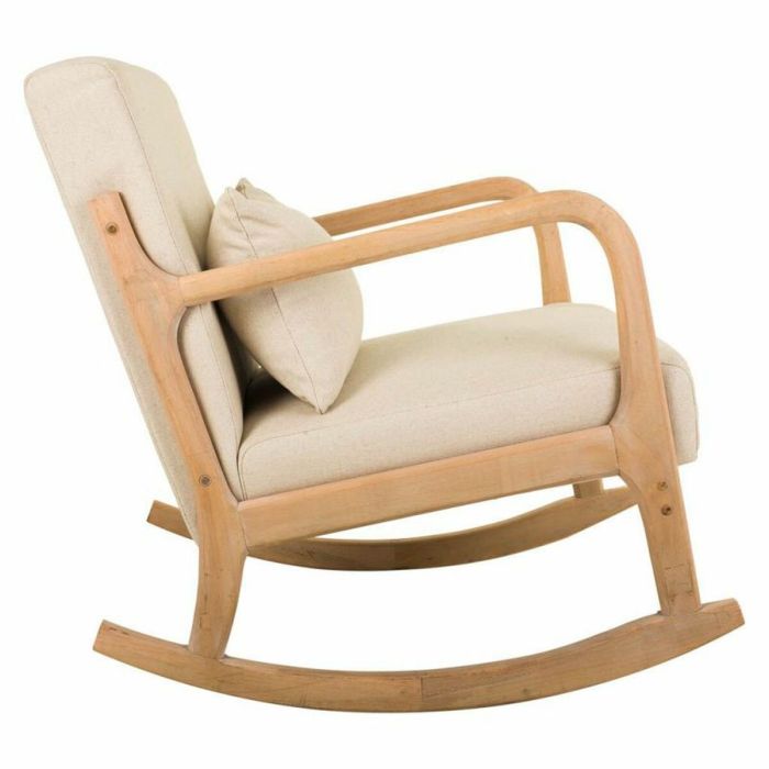 Silla mecedora Alexandra House Living Crema Goma Algodón Lino Madera 88 x 78 x 66 cm 7