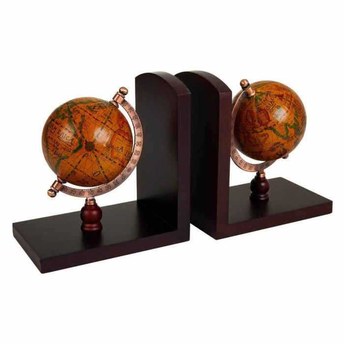 Sujetalibros Alexandra House Living Marrón Metal ABS Madera MDF Globo Terraqueo 9 x 16 x 15 cm