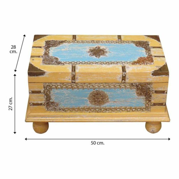 Baúl Alexandra House Living Amarillo Azul Madera de mango 28 x 27 x 50 cm Estilo artesanal 1