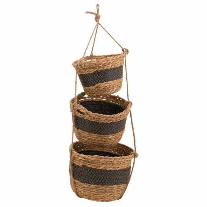 Juego de Cestos Alexandra House Living Negro Fibra natural 26 x 19 x 26 cm 22 x 16,5 x 22 cm 18 x 14,5 x 18 cm Para colgar 3 Pie 5