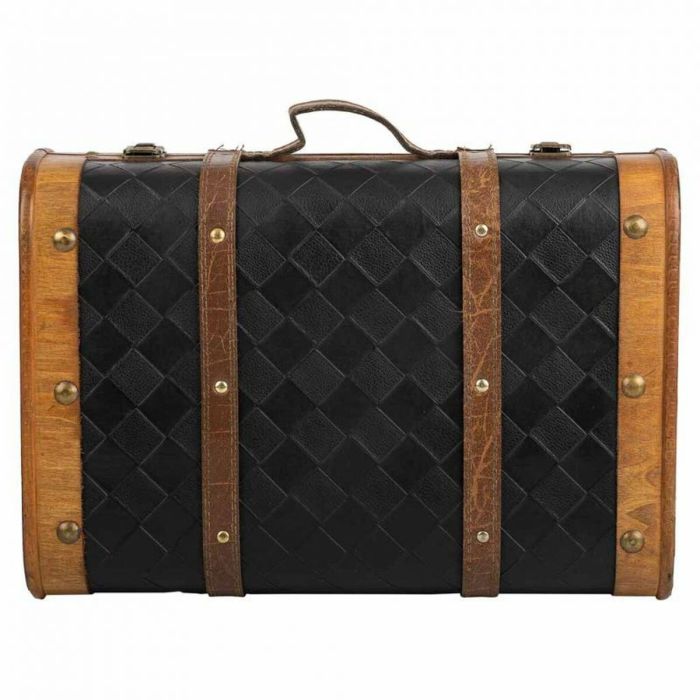 Maleta decorativa Alexandra House Living Negro PVC Madera Metal Tela Vintage 30 x 17 x 43 cm 5