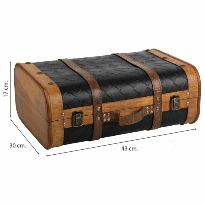 Maleta decorativa Alexandra House Living Negro PVC Madera Metal Tela Vintage 30 x 17 x 43 cm 4