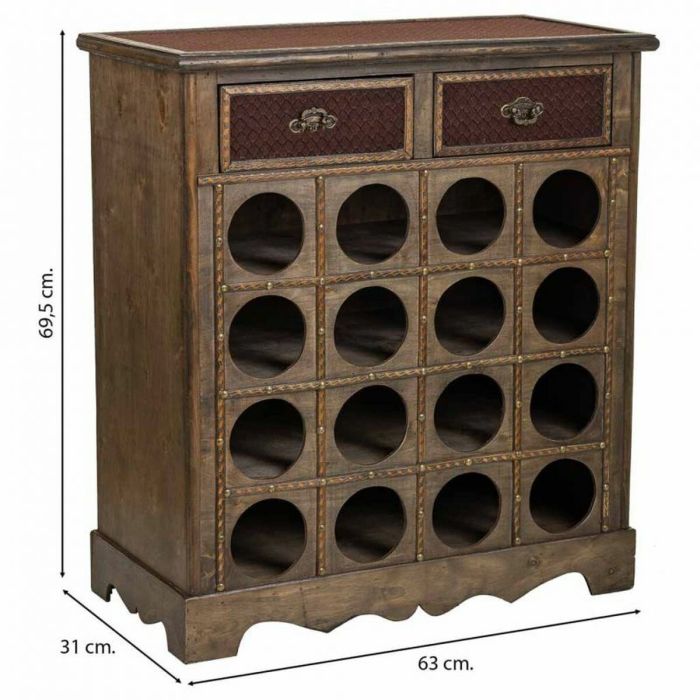 Botellero Alexandra House Living Marrón Madera Metal 31 x 69 x 63 cm Mueble 2 cajones 16 botellas 4