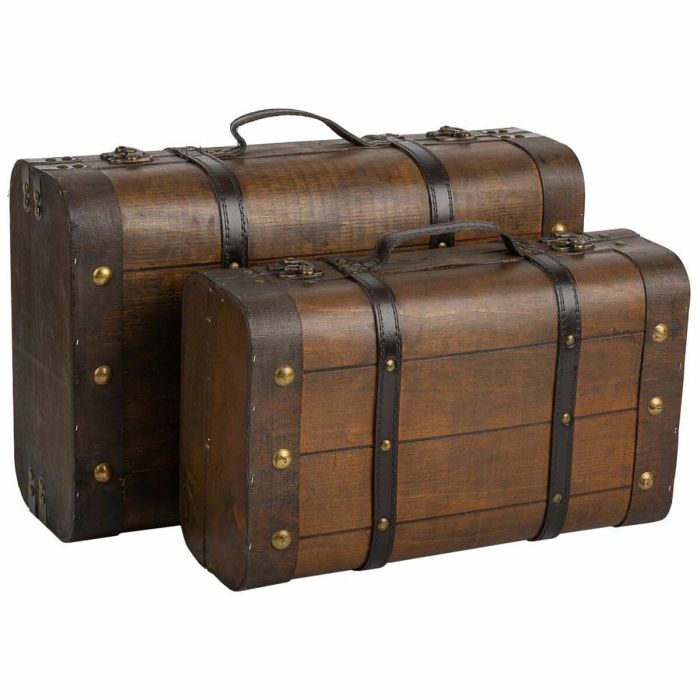 Juego de Maletas Alexandra House Living Marrón PVC Madera Metal Vintage 30 x 16 x 45 cm 38 x 24 x 13,5 cm Decorativo 2 Piezas