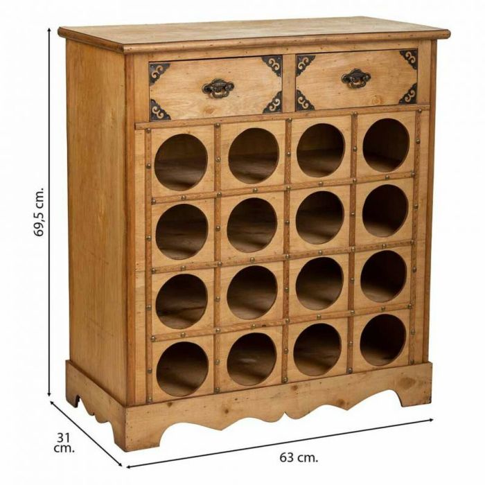 Botellero Alexandra House Living Marrón Madera Metal 31 x 69 x 63 cm Mueble 2 cajones 16 botellas 3