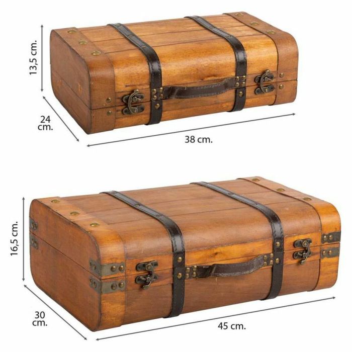 Juego de Maletas Alexandra House Living Marrón PVC Madera Metal Vintage 30 x 16 x 45 cm 38 x 24 x 13,5 cm Decorativo 2 Piezas 3