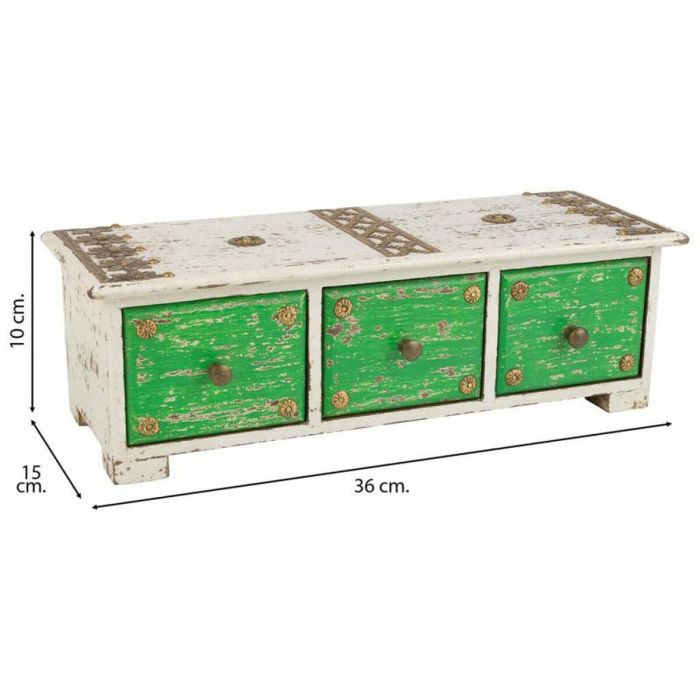 Caja-Joyero Alexandra House Living Blanco Verde Latón Madera MDF 15 x 10 x 36 cm 3 cajones 4