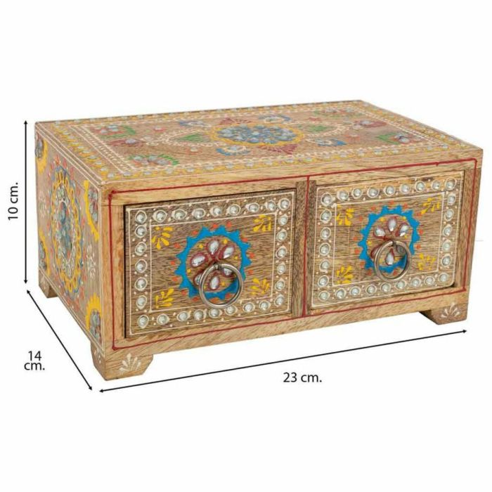 Caja-Joyero Alexandra House Living Multicolor Natural Madera de mango Madera MDF 14 x 10 x 23 cm 2 cajones 4