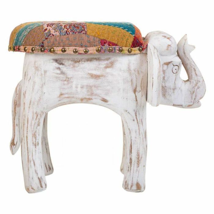 Taburete Alexandra House Living Blanco Madera de mango Tejido 51 x 37 x 36 cm Elefante 6