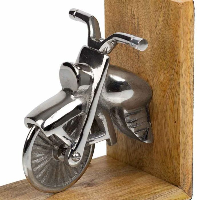 Sujetalibros Alexandra House Living Aluminio Madera de mango Moto 10 x 17 x 30 cm 2