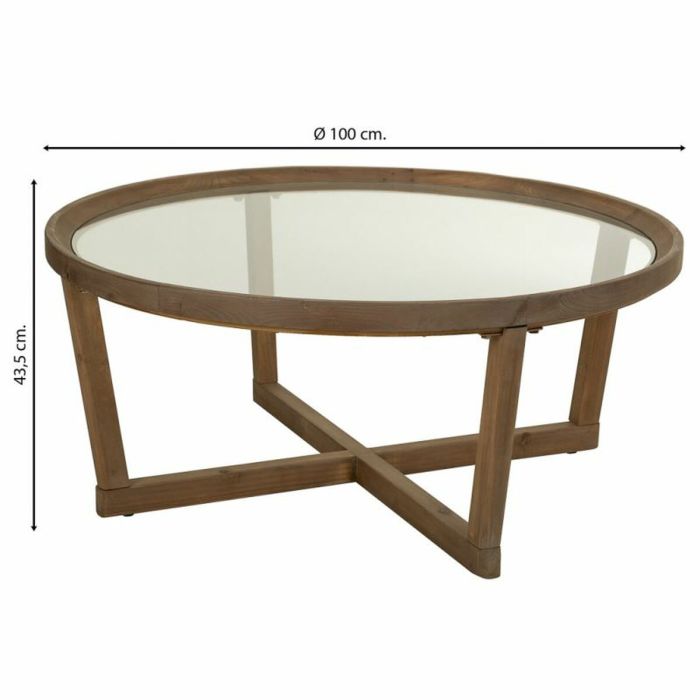 Mesa de Centro Alexandra House Living Marrón Hierro Madera de abeto Vidrio templado 100 x 43 x 100 cm 5