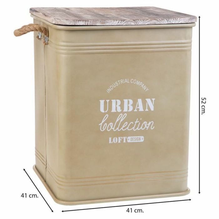 Cesto para la Ropa Sucia Alexandra House Living Urban Beige Cáñamo Metal Madera de abeto 6