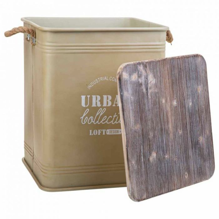 Cesto para la Ropa Sucia Alexandra House Living Urban Beige Cáñamo Metal Madera de abeto 4