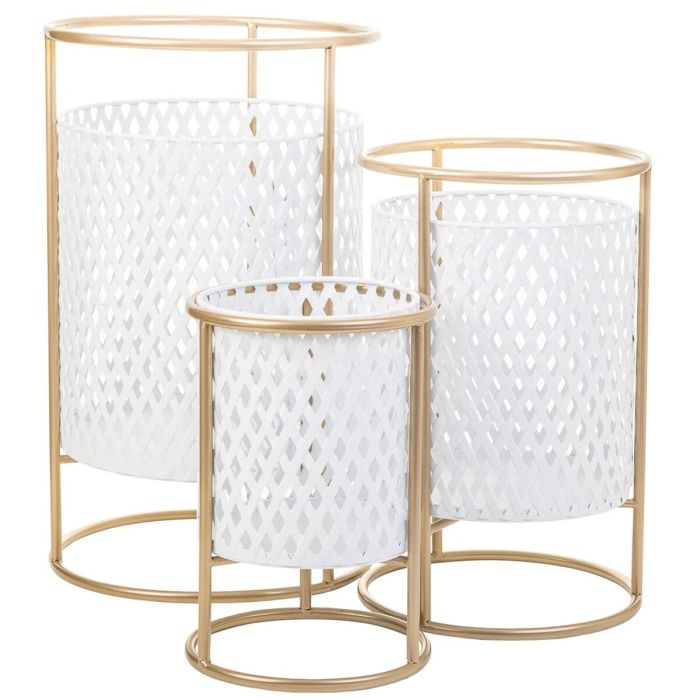 Set de Maceteros Alexandra House Living Blanco Metal Hierro 30 x 155 x 38 cm 3 Piezas