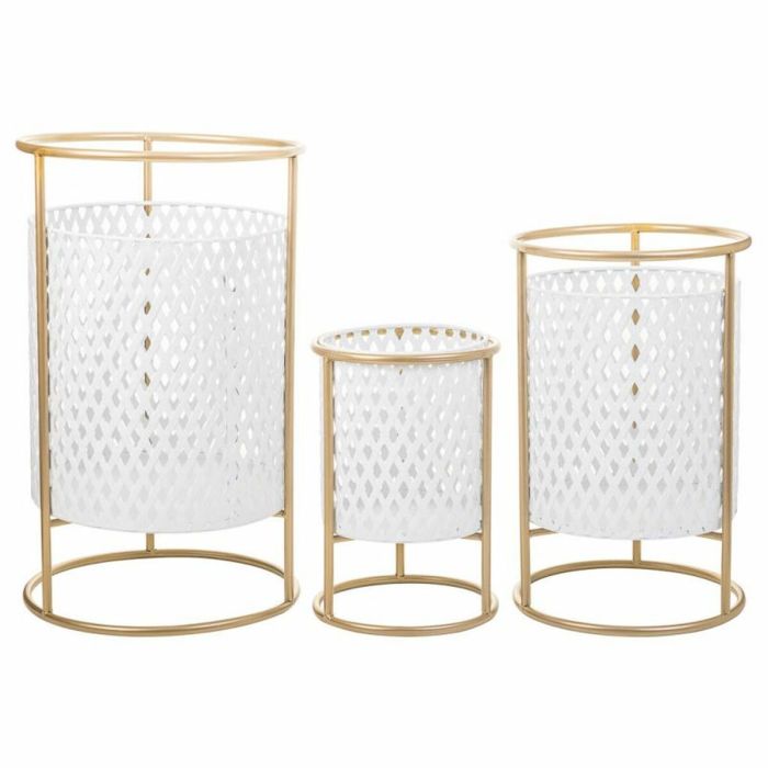 Set de Maceteros Alexandra House Living Blanco Metal Hierro 30 x 155 x 38 cm 3 Piezas 6