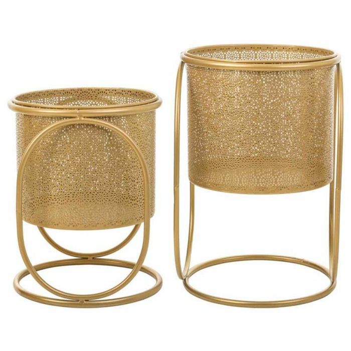 Set de Maceteros Alexandra House Living Oro Metal Hierro 26 x 178 x 26 cm 2 Piezas 7