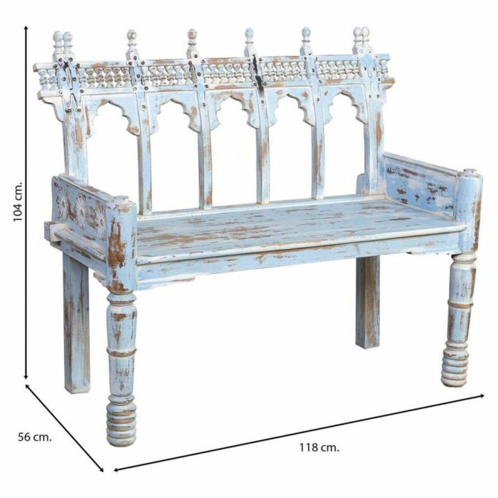 Banco Alexandra House Living Azul Madera de mango 56 x 104 x 118 cm 3