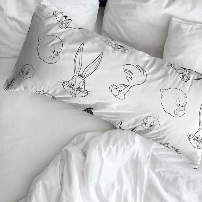 Funda de almohada Looney Tunes Blanco Negro Multicolor 45 x 110 cm 100 % algodón