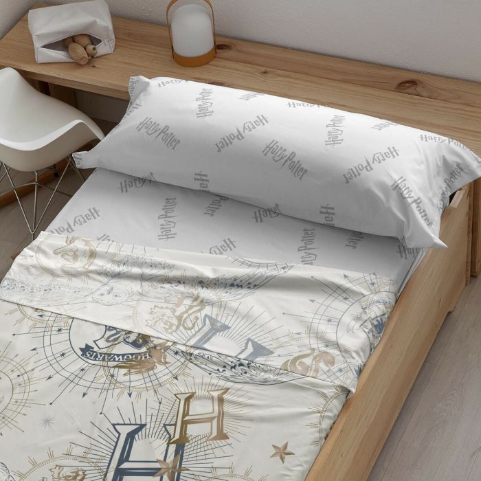 Juego de Sábanas Harry Potter Gold Beige Multicolor Cama de 90