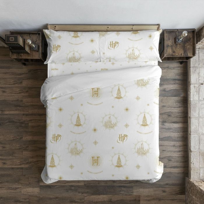 Funda Nórdica Harry Potter Hogwarts Gold Christmas 155 x 220 cm Cama de 90