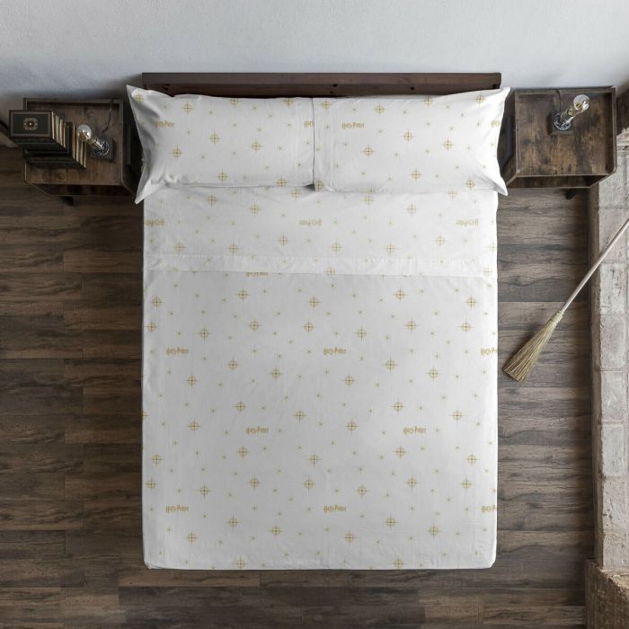 Juego de Sábanas Harry Potter Stars Gold Blanco Multicolor Cama de 180