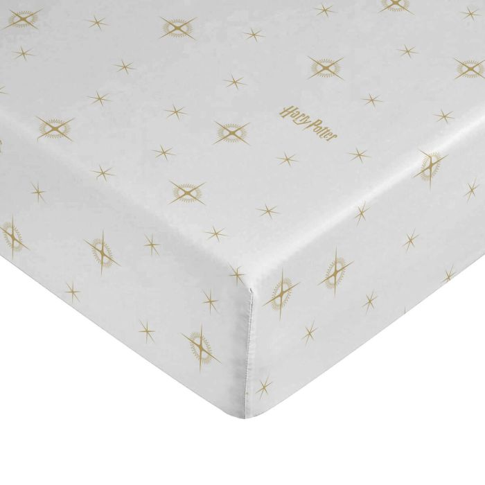 Sábana Bajera Harry Potter Blanco Dorado Cama de 105