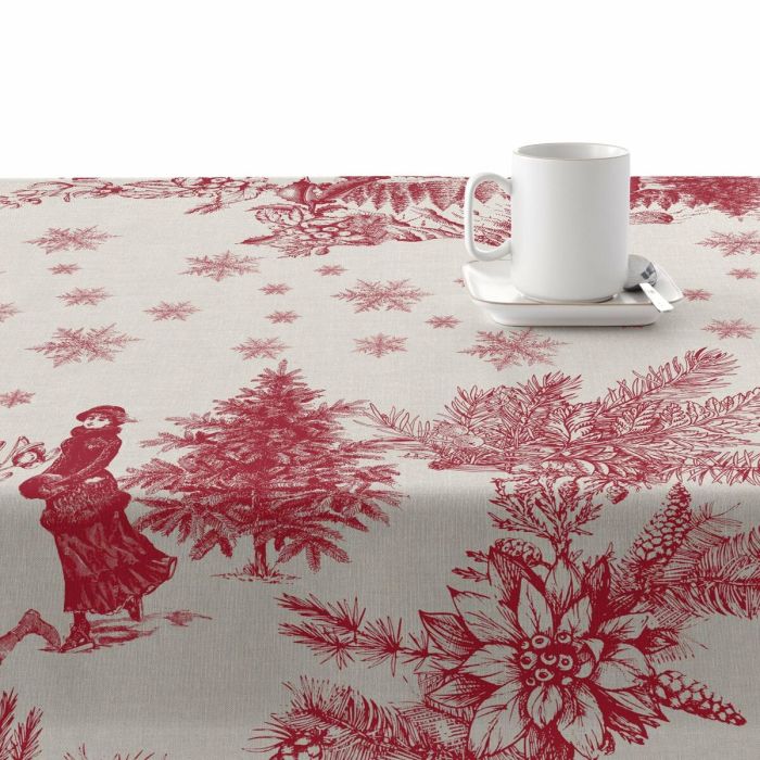 Mantel resinado antimanchas Belum Christmas Toile Rojo Lino 140 x 140 cm