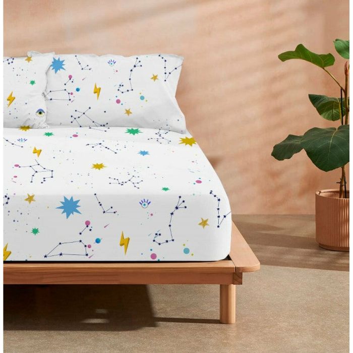 Sábana Bajera Ajustable Decolores Cosmos Multicolor Cama de 105