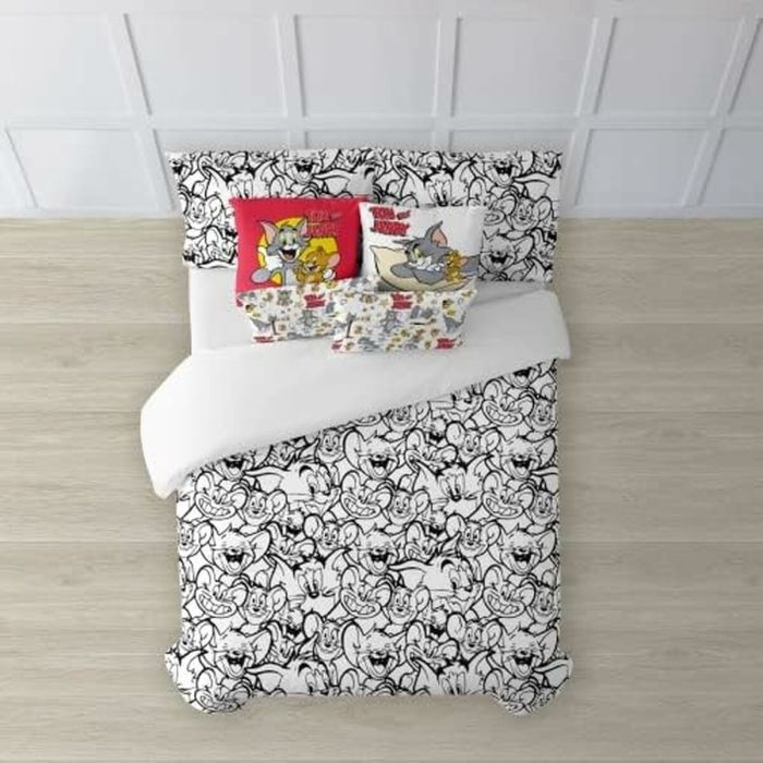 Funda Nórdica Tom & Jerry B&W Blanco black 175 Hilos 180 x 220 cm