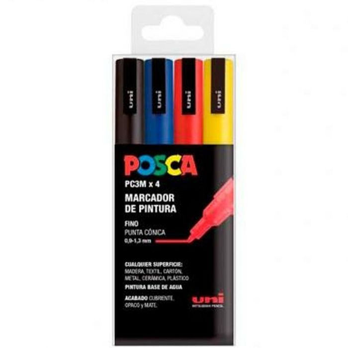 Posca Marcador Pc-3M-4C No Permanente Punta Fina 0.9 mm-1.3 mm Colores Surtidos Basic -Estuche 4U-