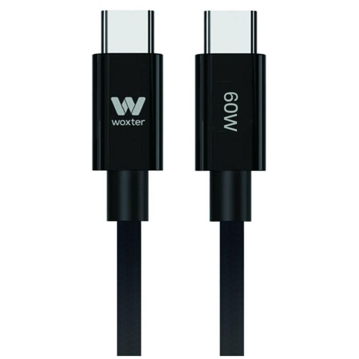 Cable USB 2.0 Tipo-C Woxter PE26-193/ USB Tipo-C Macho - USB Tipo-C Macho/ Hasta 60W/ 480Mbps/ 2m/ Negro