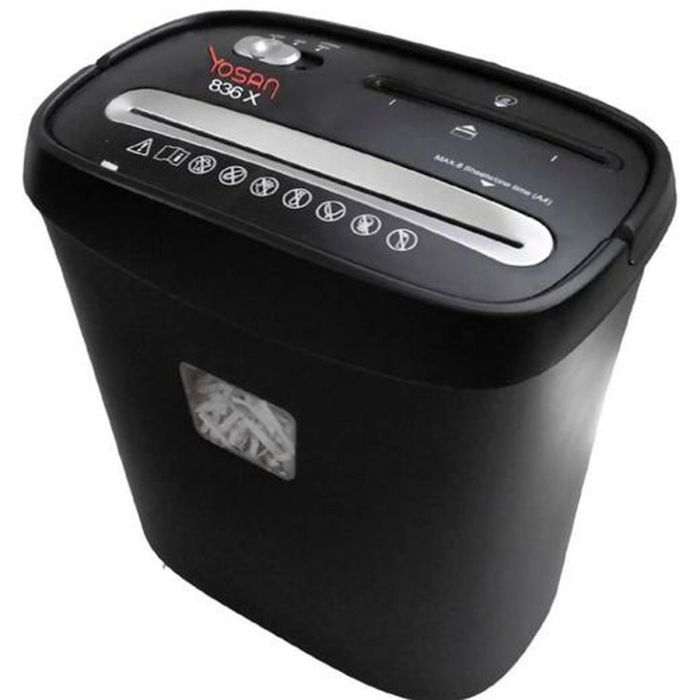 Yosan 836X Destructora Manual de Partículas 4x38mm hasta 8 Hojas, Papel, CD/DVD y Tarjetas de Crédito, Negro