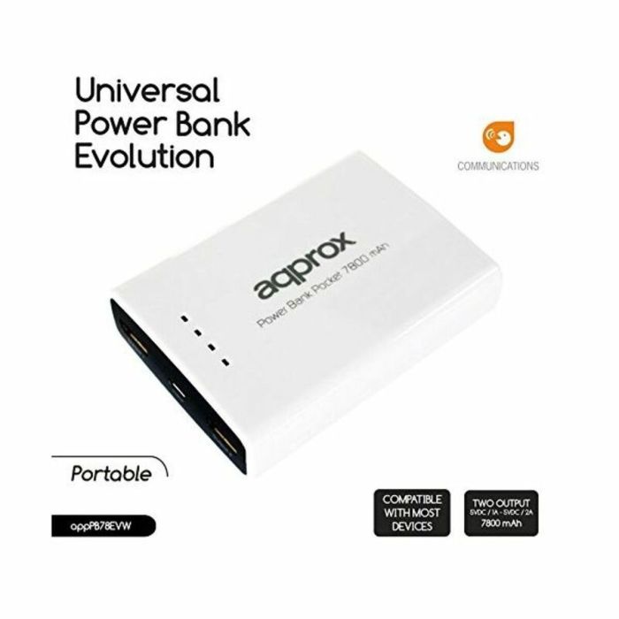 Power Bank approx! APPPB78EVW 7800 mAh 2 x USB Micro USB 5 V 1-2 A Blanco Negro/Blanco 6