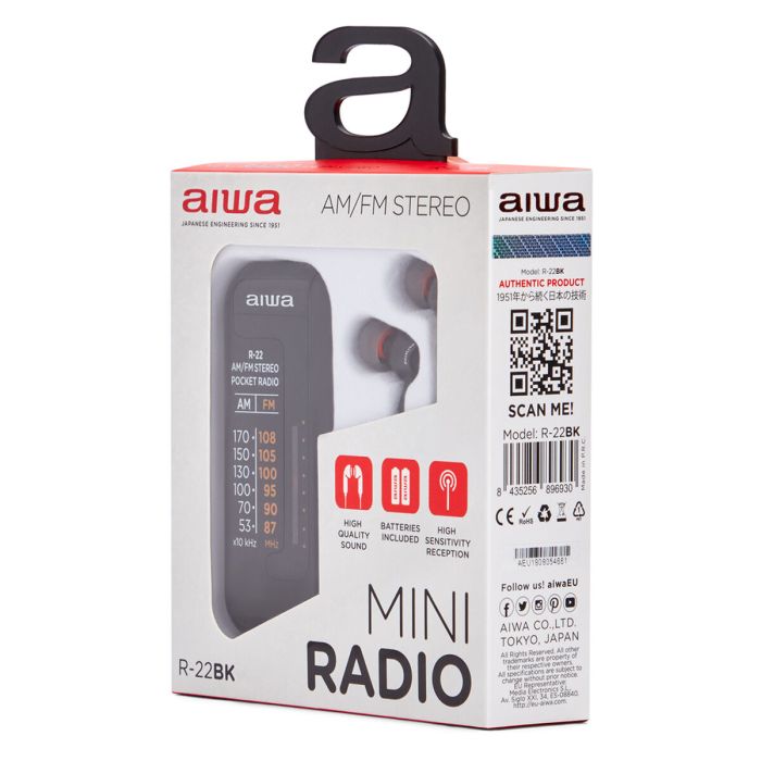 Radio Portátil Aiwa R22BK Negro AM/FM Mini 1