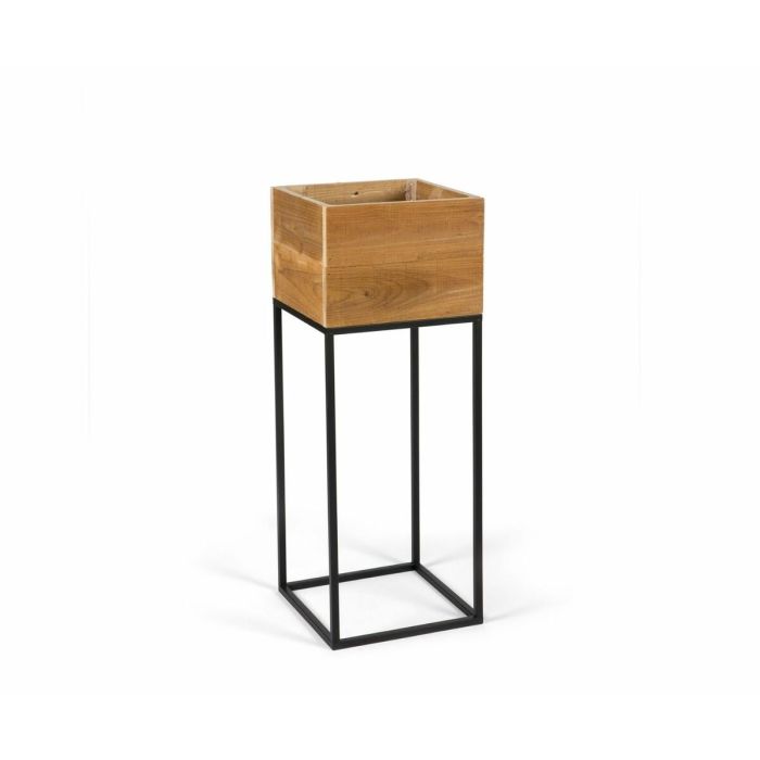 Macetero con soporte Alexandra House Living Marrón Negro Metal Madera Reciclada 28 x 28 x 75 cm