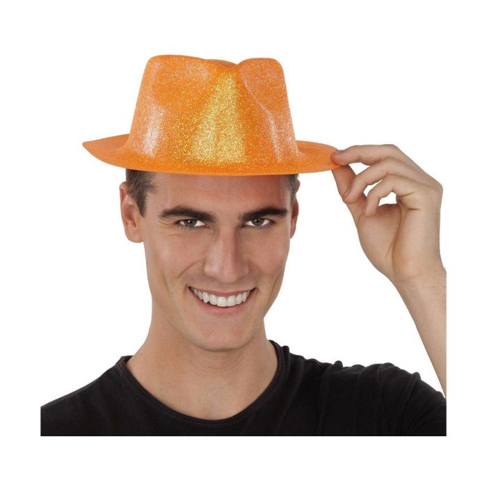 Sombrero plástico glitter naranja