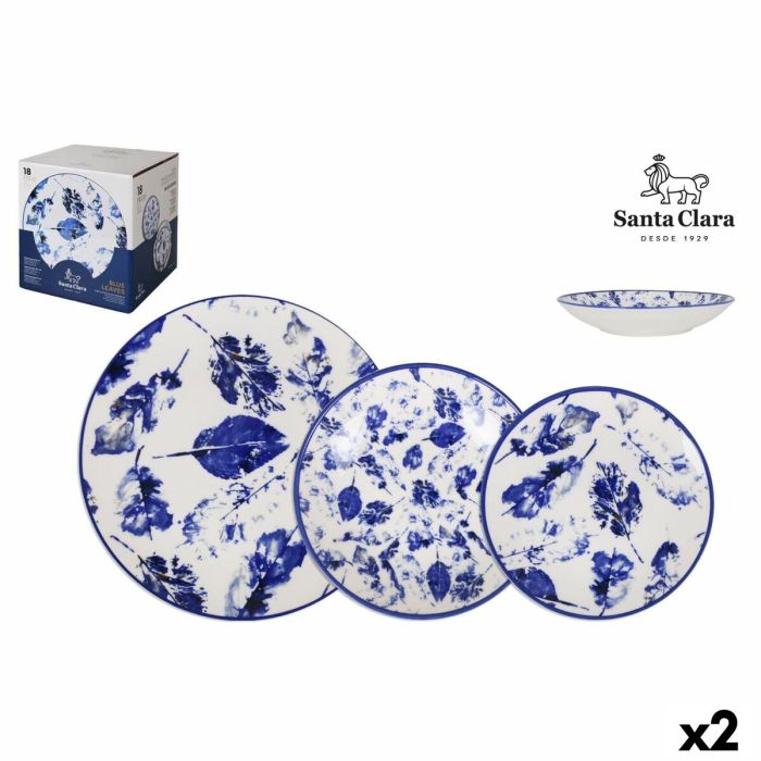 Vajilla Santa Clara Blue Leaves 18 Piezas Porcelana 2 Unidades Bixoto