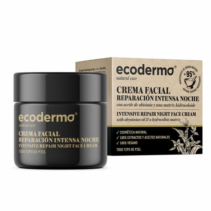 Ecoderma Crema Facial Reparación Intensiva Noche Antiarrugas y Antiedad con Aceite de Abisinia para Mujer 50 ml
