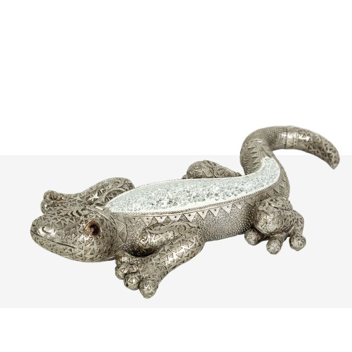 Figura Decorativa Romimex Plateado Mosaico Lagarto 40 x 7 x 20 cm 1