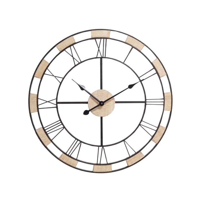 Reloj de Pared Romimex Negro Natural Madera Metal 50 x 50 x 5 cm