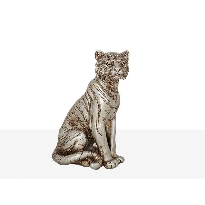 Figura Decorativa Romimex Plateado Resina Tigre 15 x 21 x 9 cm 1