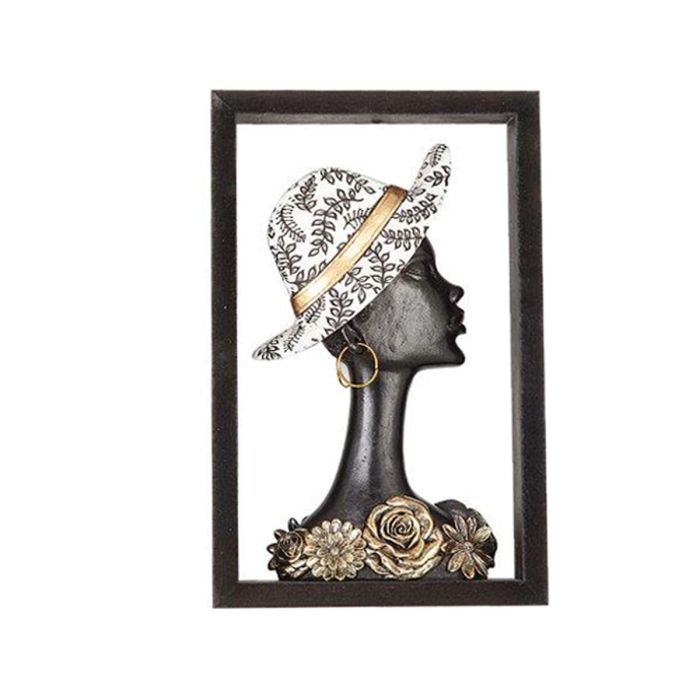 Busto Romimex Marrón Resina Mujer Sombrero 20 x 32 x 6 cm Con marco