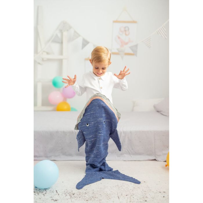 Manta Crochetts Manta Azul Tiburón 70 x 140 x 2 cm 2