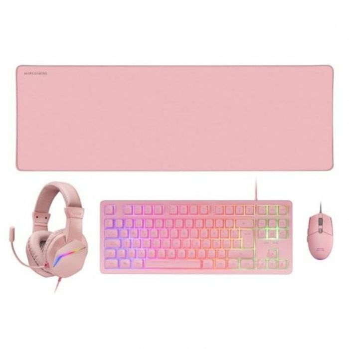 Mars Gaming MCP-RGB3P Pack Gaming 4 en 1: Teclado TKL H-Mech RGB, Ratón Ultraligero 3200 DPI, Auriculares FRGB Cancelación Ruido, Alfombrilla XXL, Multiplataforma