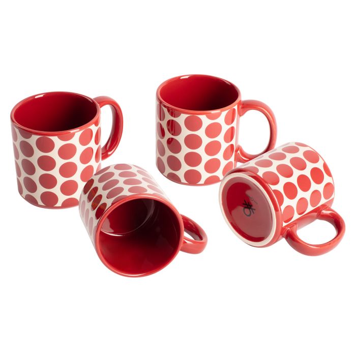 Juego de Tazas Benetton Rojo Gres Topos 4 Piezas 2