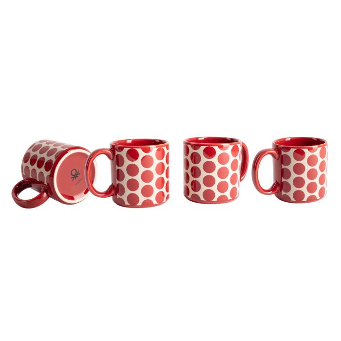 Juego de Tazas Benetton Rojo Gres Topos 4 Piezas 1