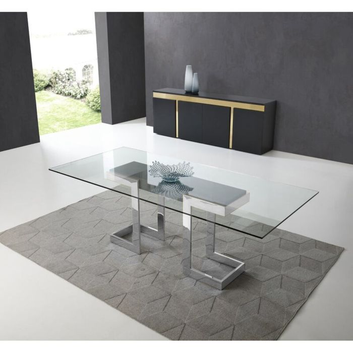 Mesa Romimex Plateado Vidrio Acero Inoxidable Cristal Templado 150 x 75 x 90 cm 4