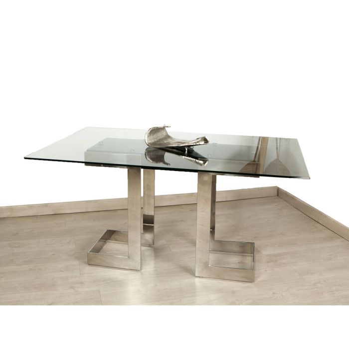 Mesa Romimex Plateado Vidrio Acero Inoxidable Cristal Templado 150 x 75 x 90 cm 3